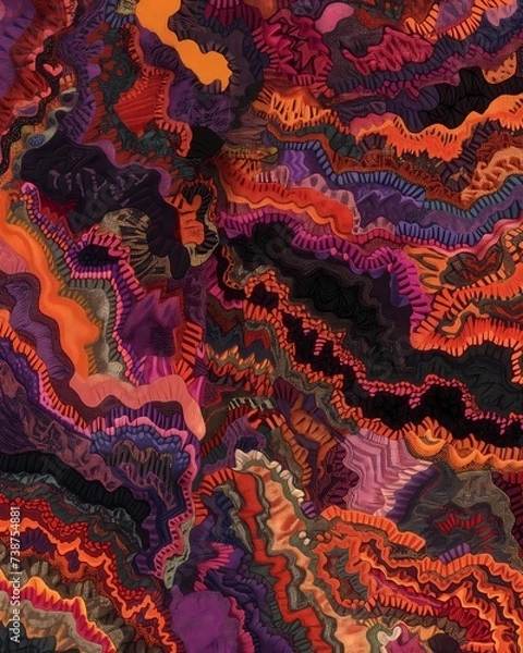 Fototapeta Abstract Vibrant Topography Art with Textured Layers in Warm and Cool Tones for Background or Creative Design