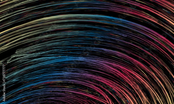 Fototapeta sketch ink hand drawn scribble texture. colorful curve brush on black background.
