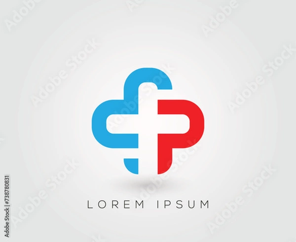 Obraz P Letter cross plus medical logo design vector template