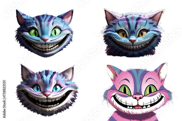 Fototapeta Head of a Cheshire cat with a smile. Concept - toys, fairy tales. Illustration of stickers on a transparent background. Design element