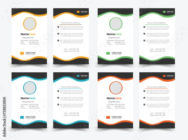 Fototapeta Creative simple vector abstract ID card design with four color variations set of 4 collection corporate business id card design template, employee id card design.