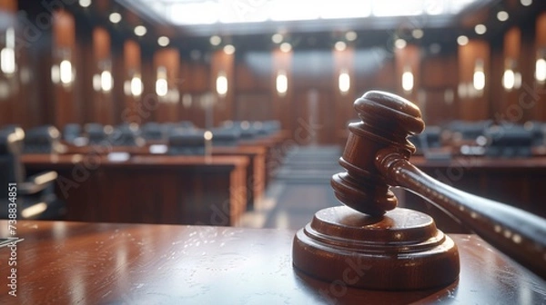 Fototapeta a gavel on a table in a courtroom