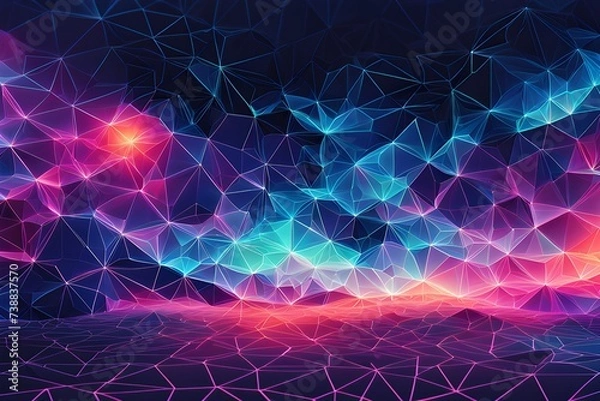 Fototapeta A digital landscape with geometric shapes and holographic textures