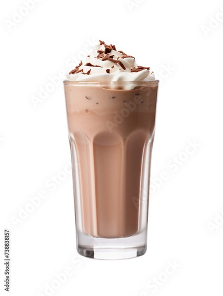 Fototapeta Chocolate milkshake with whipped cream, isolated on transparent background