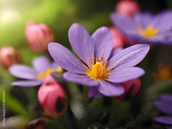 Fototapeta Nature’s Palette: The Delicate Dance of Spring Dewdrops on Blooming Flowers, generative AI