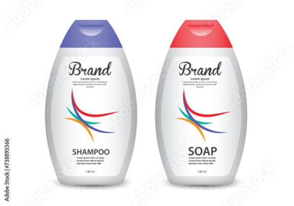 Fototapeta Shampoo Packaging template vector, Soap packaging label design, packaging design, product design, Bottle cosmetic design, shampoo label template, soap bottle, shampoo bottle Realistic 3d mock-up