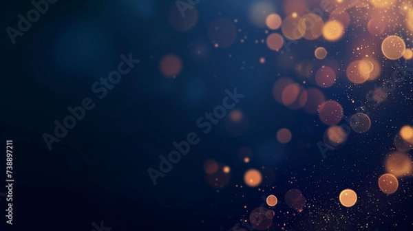 Obraz 
Abstract blur bokeh banner background. Gold, yellow, pink bokeh on defocused navy blue background