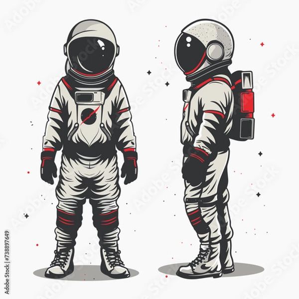 Fototapeta Astronaut profile two side view, vector astronaut isolated background
