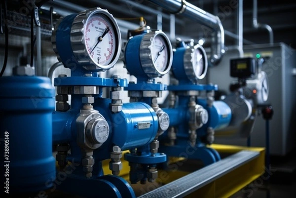 Fototapeta An Industrial Pressure Relief Valve in a Factory Setting, Surrounded by A Network of Pipes and Gauges, Ensuring Safety and Efficiency