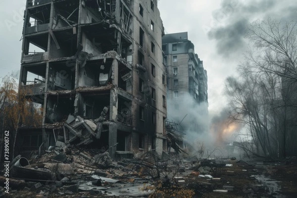 Obraz Building collapsing after an explosion