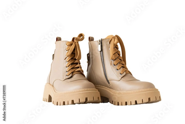 Fototapeta beige boots isolated on the white background.
