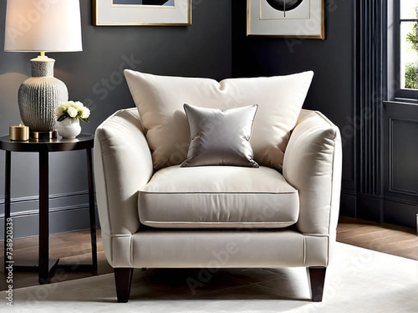 Fototapeta Chic Neutral Accent Chair - Blending Style, Comfort & Complementary Hues
