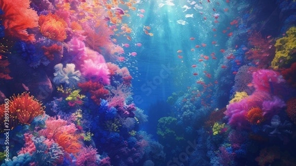 Obraz Explore the dazzling underwater coral reef, where vibrant colors and diverse marine life create a stunning aquatic wonderland.

