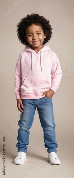 Fototapeta A child model wearing a blank plain hoodie in a studio shot, perfect for mockups or designing custom hoddies as templates