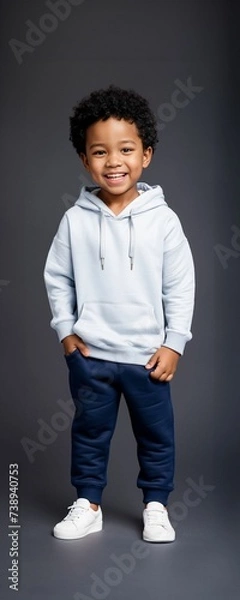 Fototapeta A child model wearing a blank plain hoodie in a studio shot, perfect for mockups or designing custom hoddies as templates