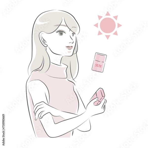 Obraz 日焼け止めを塗る女性のイラストセット（ピンク）