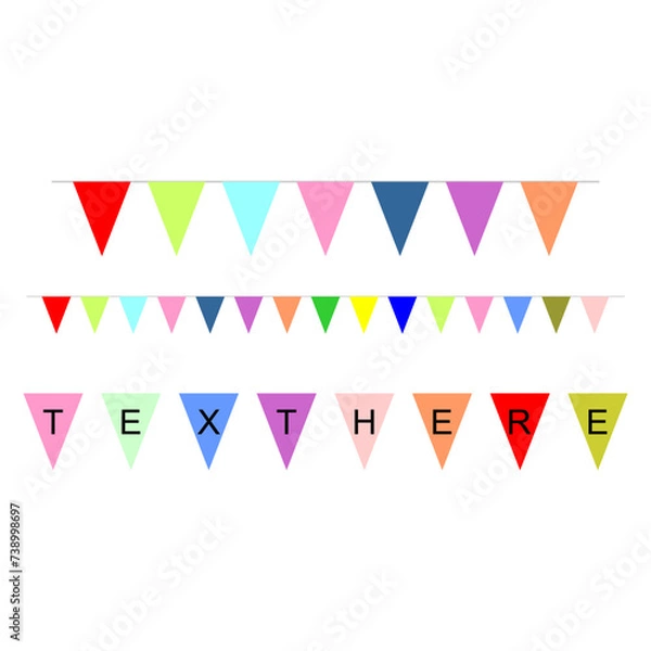 Fototapeta Colorful bunting and garland set isolated on white. Vector bunting. Decorative colorful party pennants for birthday celebration, festival and fair decoration. Holiday background with hanging flags. 