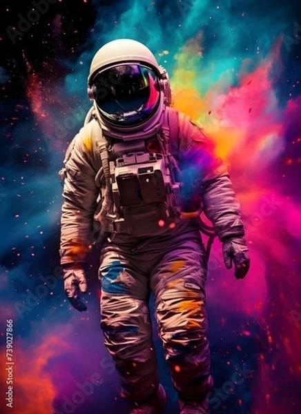 Fototapeta Astronaut on a colorful explosion galaxy