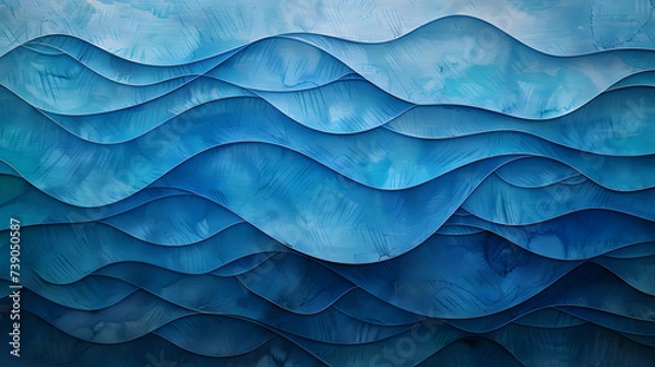 Fototapeta Abstract art navy blue background. Watercolor painting on textured canvas has a water wave pattern with elements of wavy lines and gradients.