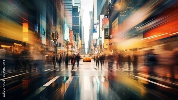 Fototapeta Image of city life, showcasing the mesmerizing motion blur of people.