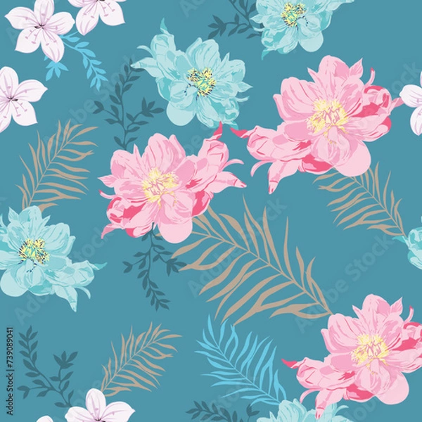 Fototapeta seamless vector flower design pattern on background
