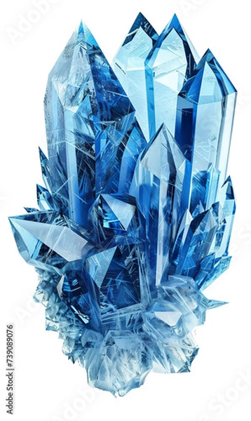 Fototapeta glistening crystal blue ice frozen in an abstract futuristic 3d texture isolated on a transparent background