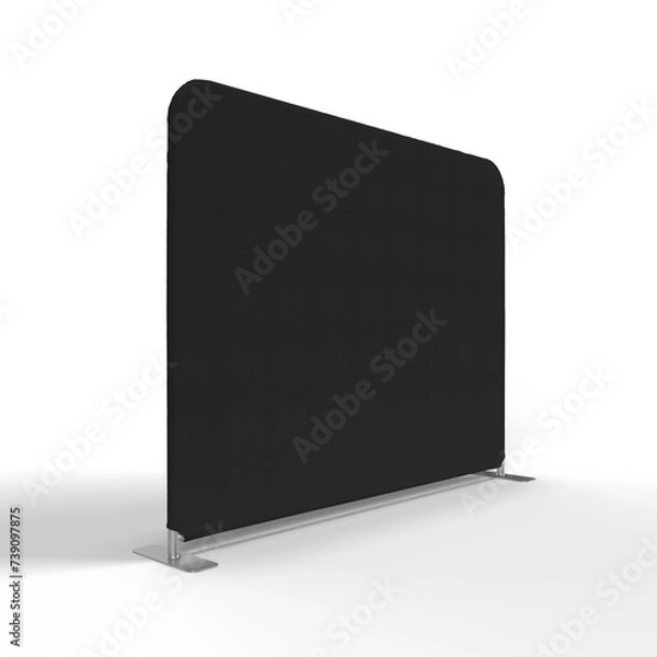 Fototapeta Exhibition Wall Banner Cloth Straight Display Stand black isolated on a transparent background. 3D illustration for mockups. Perspective View.