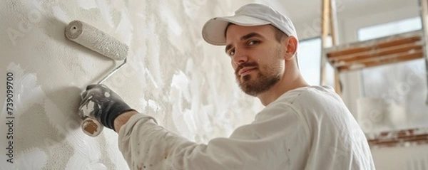 Obraz Painter using white roller for wall painting