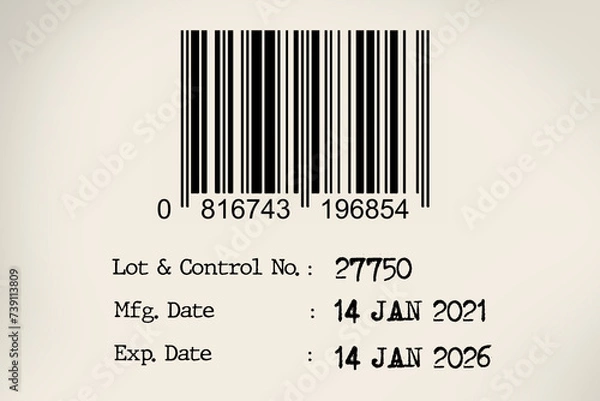 Fototapeta Expiry date and manufacturing date with bar code.