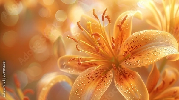 Fototapeta Golden Oasis: Soft gold tones blend with warm browns, mirroring the subtle beauty of a tiger lily bathed in sunlight.