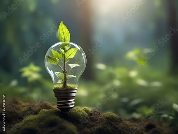Obraz light bulb with green leaves