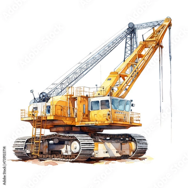 Obraz Watercolor tracked crane isolated on a white background