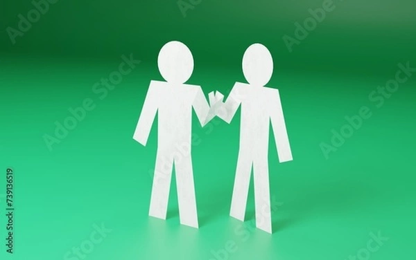 Obraz 握手をする紙人形