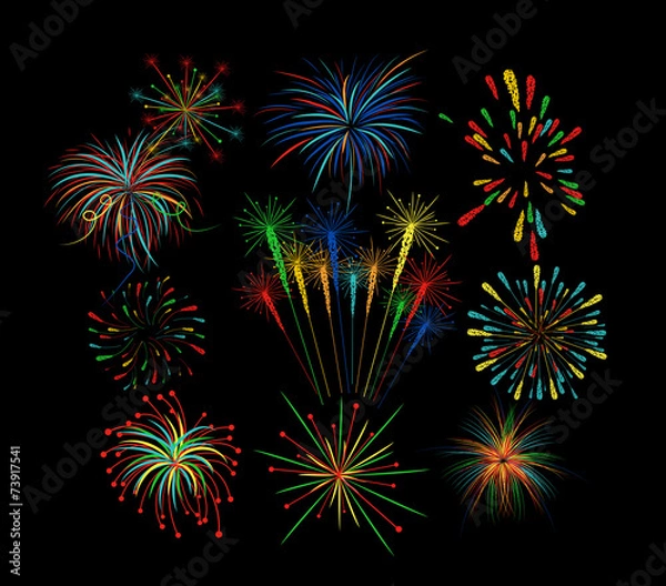 Fototapeta Colorful Fireworks set