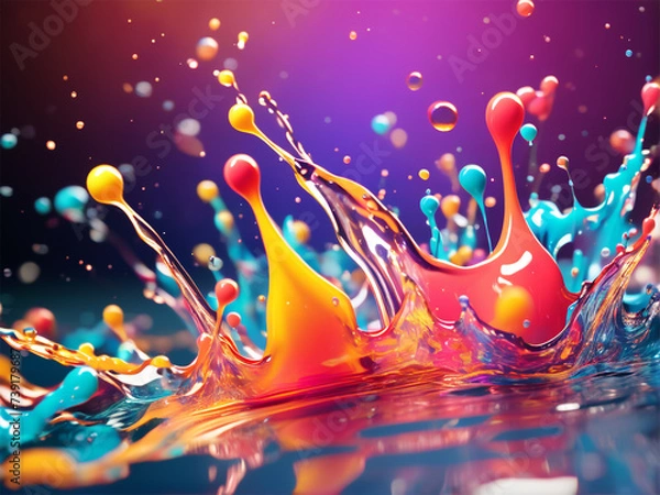 Obraz splashes on black back ground , A splash of light, a burst of hue, A world reborn, vibrant and new some beautiful color.
