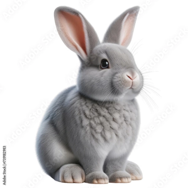 Fototapeta Rabbit in a realistic ,bunny,Animal,nature,clipart,png format,3D rendering illustration,isolated on a transparent background.