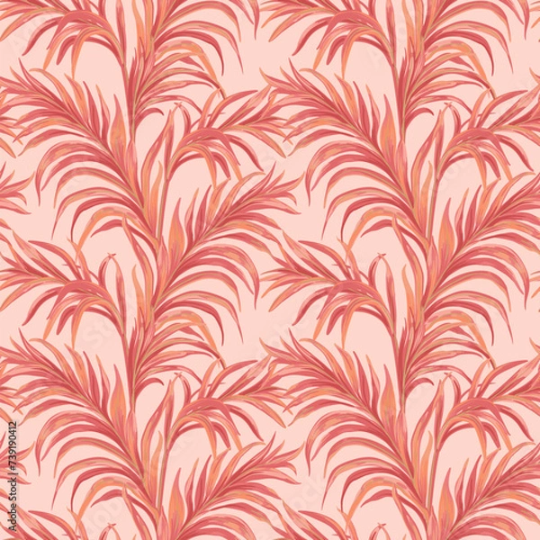 Fototapeta Bright pink fern leaves. Tropical print. Hawaiian seamless pattern.