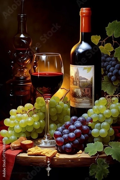 Fototapeta Still life with red wine and grapes. High resolution