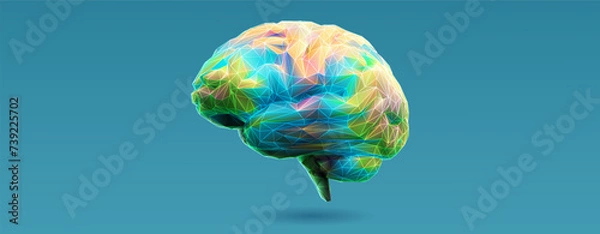 Fototapeta Colorful polygonal 3D brain vector illustration on green BG