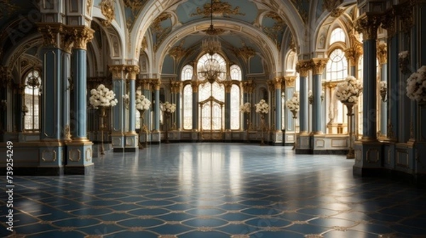 Fototapeta Grandiose interior of a historic building, intricate details, ornate ceilings and columns, showcasing the elegance of classical architecture, Photogra
