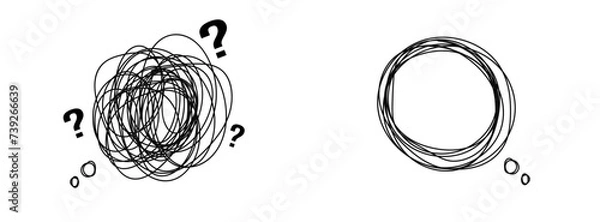 Fototapeta Scribble doodle confused thoughts solve problem tangled mind concept illustration vector