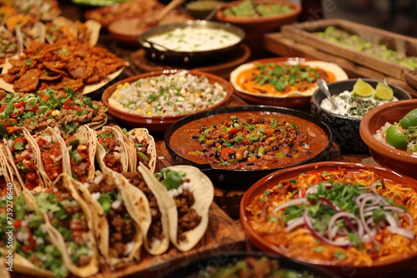 Obraz Delicious Mexican food assortment background, Authentic Mexican foods