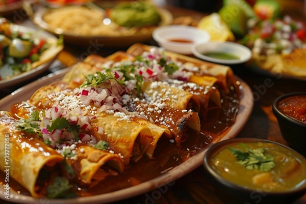 Fototapeta Delicious Mexican food assortment background, Authentic Mexican foods