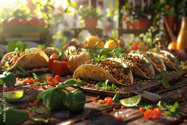 Fototapeta Delicious Mexican food assortment background, Authentic Mexican foods