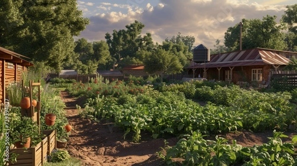Fototapeta The image of a flourishing community garden, showcasing the hard work and dedication of individuals contributing to sustainable agriculture, photographed in breathtaking