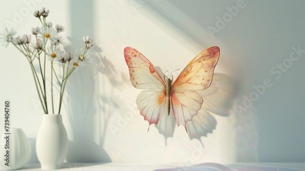 Fototapeta A delightful Mother's Day card featuring a whimsical butterfly design and a loving message, created with charm on a minimalist white background, portrayed in vivid
