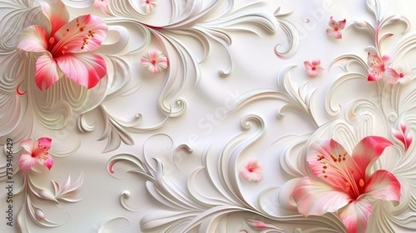 Fototapeta An exquisite Mother's Day card with a swirling floral pattern and a heartfelt message, crafted with elegance on a clean white background, presented in breathtaking