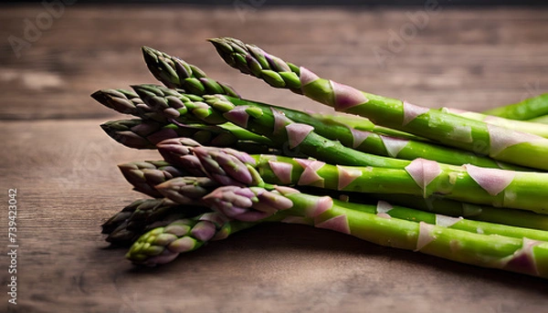 Obraz Vibrant Asparagus Close-Up: Healthy Eating Concept - Color Image Highlighting Freshness and Vegetarian Lifestyle in Vertical Studio Shot - Green Asparagus on a Wooden Background
