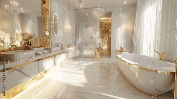 Obraz a beautiful white and gold architecture design idea for a modern bathroom. wallpaper background