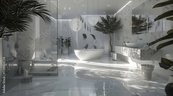 Obraz a beautiful white architecture design idea for a modern bathroom. wallpaper background
